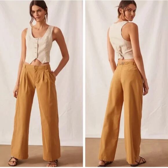 Anthropologie Pants - Anthropologie Low-Rise Wide Leg Khaki Trousers Pants Golden Tan Size 8